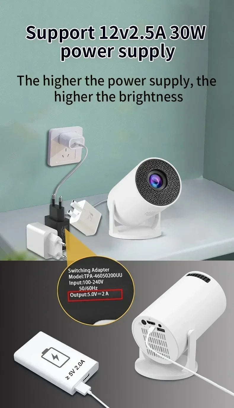 USAMR HY200 270° Rotary Projector, Full HD 1080P Portable Video Projector, Compatible with Android/iOS/PC/USB, HDMI Support