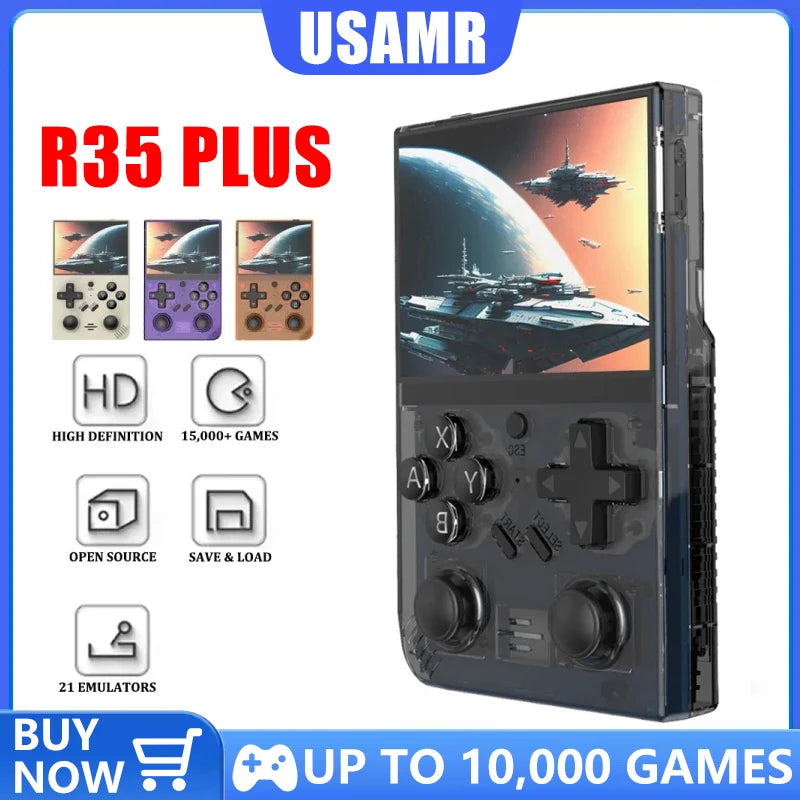 USAMR R35 Plus portable handheld game console with 3.5-inch IPS screen, retro Linux high-definition video player, and 3500mAh ba