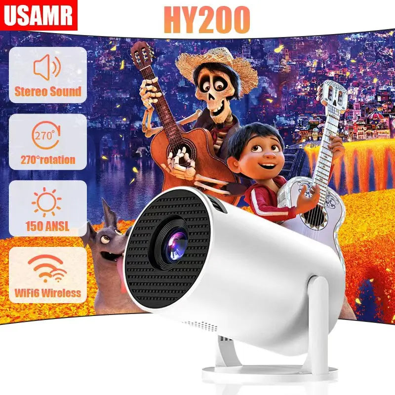USAMR HY200 270° Rotary Projector, Full HD 1080P Portable Video Projector, Compatible with Android/iOS/PC/USB, HDMI Support