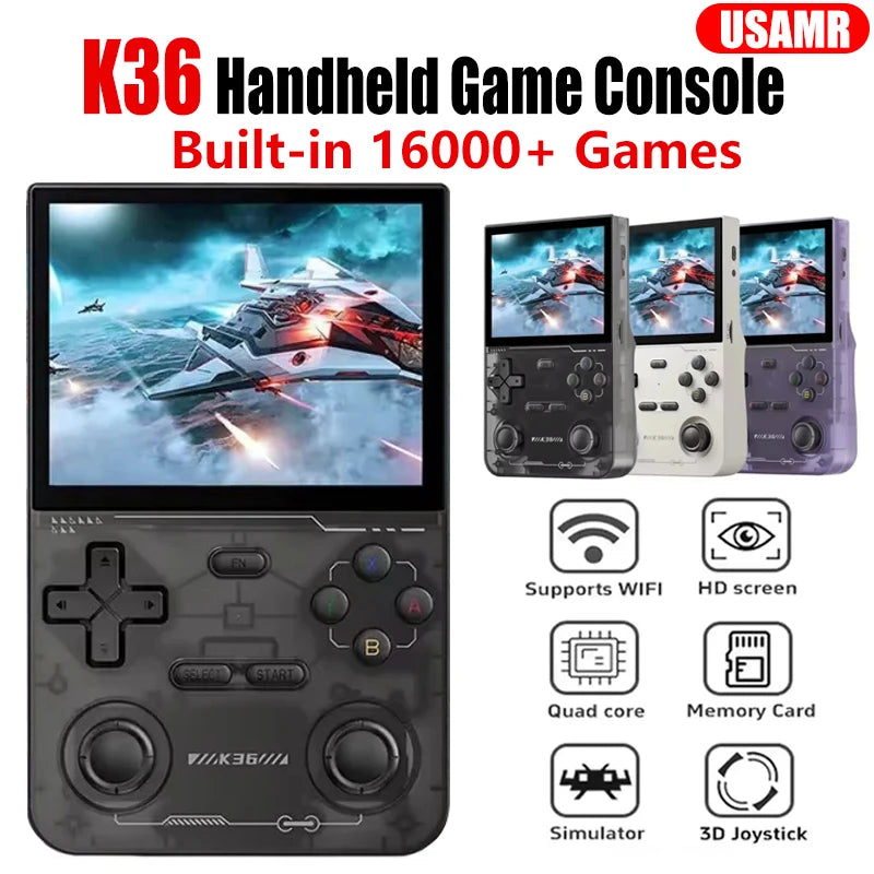 USAMR K36 Portable Classic Gaming Player for Kids: 3.5-Inch IPS Screen & 256GB Large Memory Retro Handheld Console
