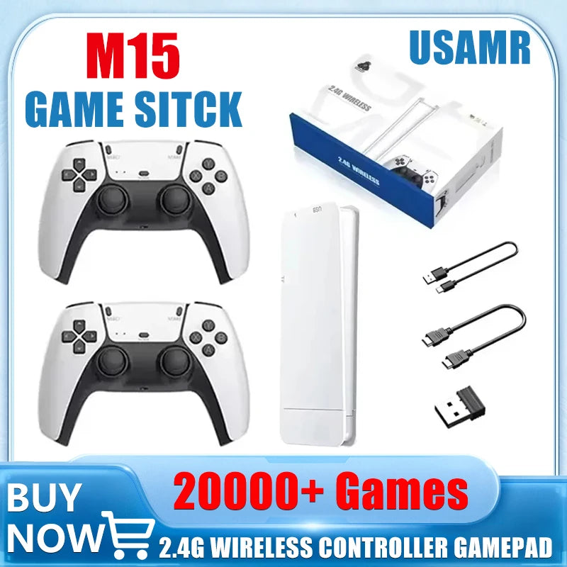 USAMR M15 Game Stick Mini TV Handheld Console Wireless Gamepads 128G 30000+ Retro Games HD Two-player