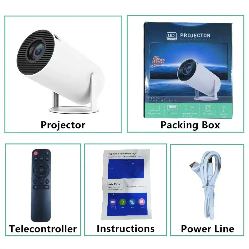 USAMR HY200 1080P Portable Projector, 270° Adjustable Angle, Movie Projector for Phone/Laptop/TV Box, Speaker and HDMI/USB Input