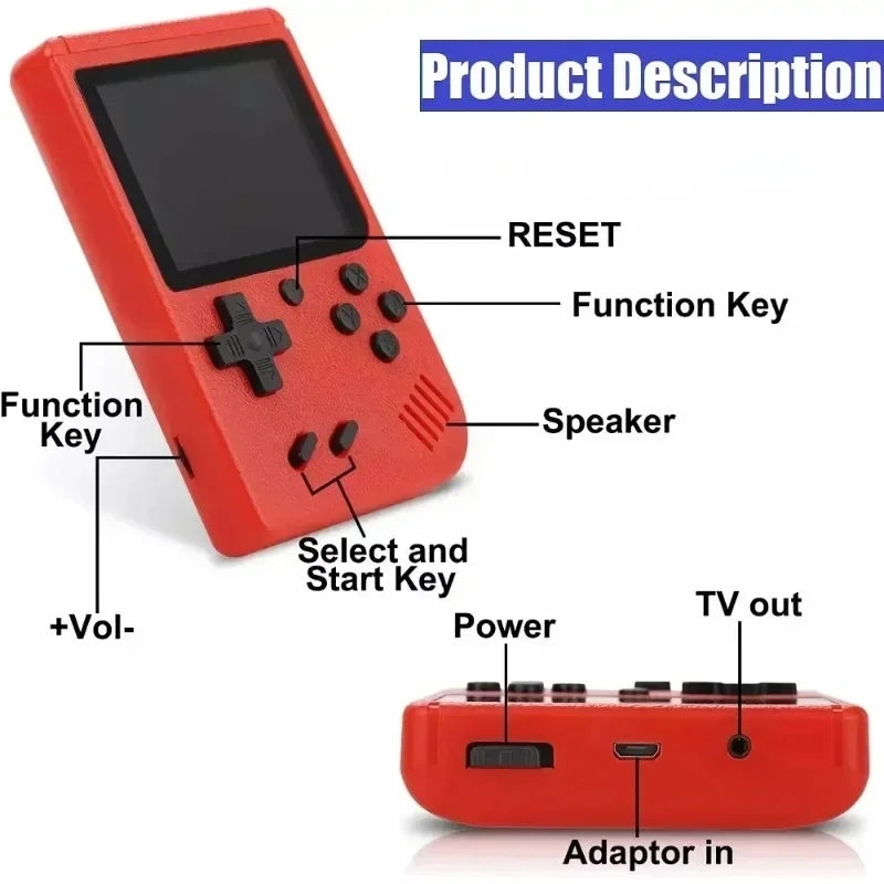 USAMR Mini Portable Retro Handheld Game Console: 400 Classic Nostalgic Games, 3in Screen, 2-Player Support & TV Output