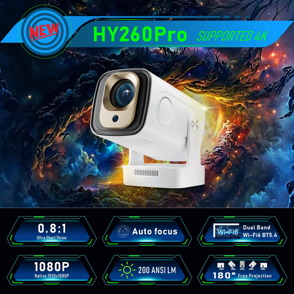 Salange HY260PRO Android 11 4K Native 1080P Projector Auto Focus 330ANSI Wifi6 BT54 Air Mouse Voice Control