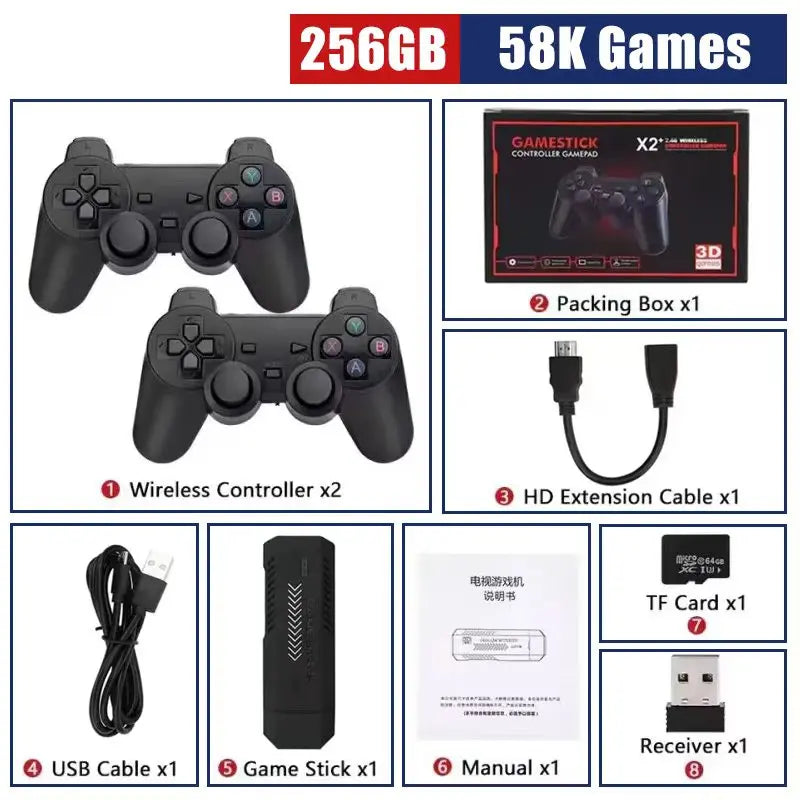 USAMR X2 Plus 4K Game Stick 256GB Retro Gaming Console with Wireless Controllers for 4K Classic Games