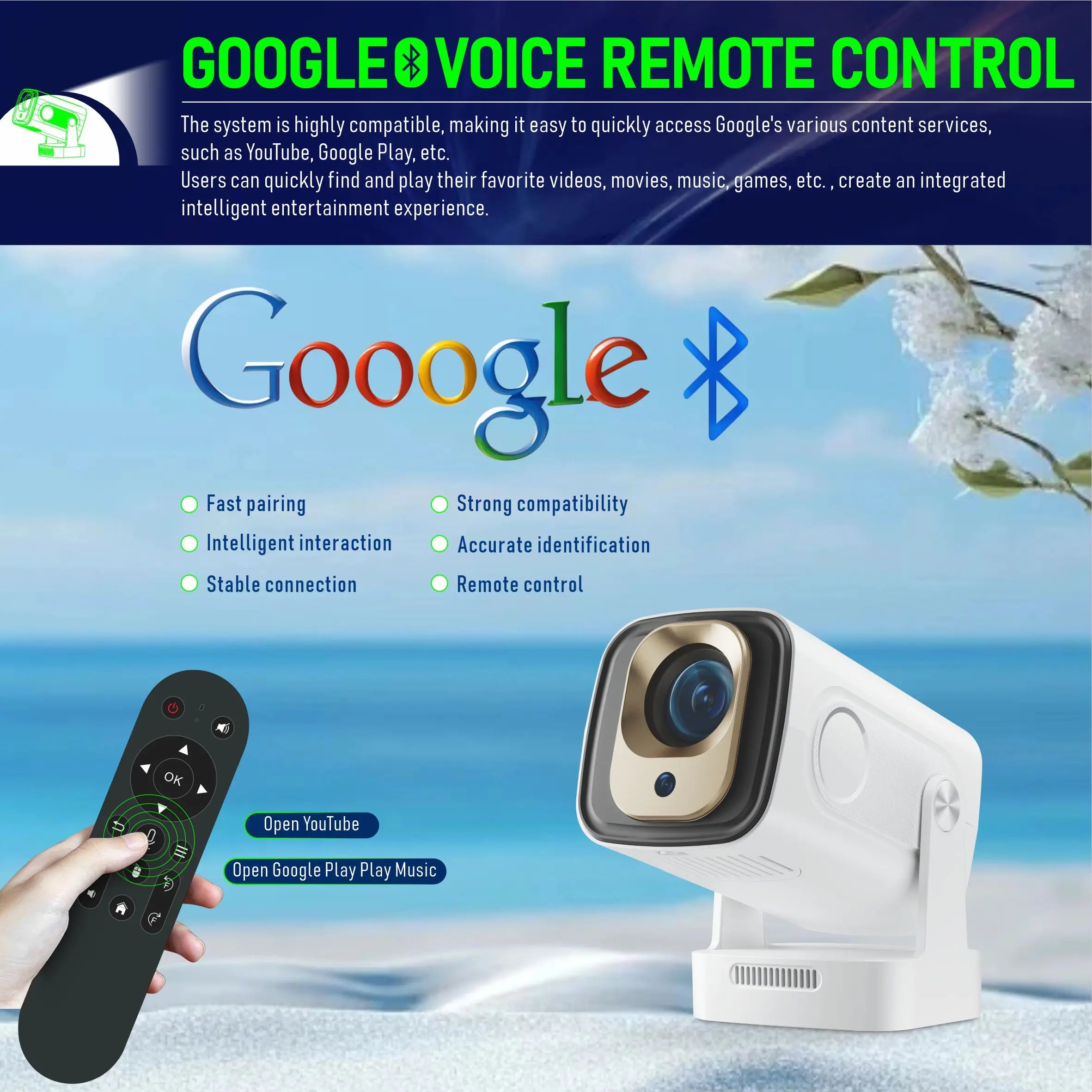 Salange HY260PRO Android 11 4K Native 1080P Projector Auto Focus 330ANSI Wifi6 BT54 Air Mouse Voice Control